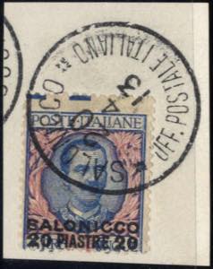 1909, SALONICCO / 20 PIASTRE 20 su 5 L. ... 