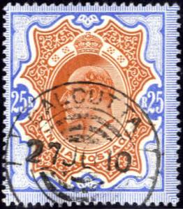 1909, Eduard VII 25 rp. borwnish orange and ... 