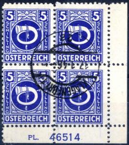 1946, 5 S. schwarzviolettblau im Viererblock ... 