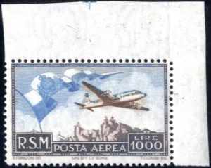 1951, posta aerea bandiera, aereo e veduta, ... 