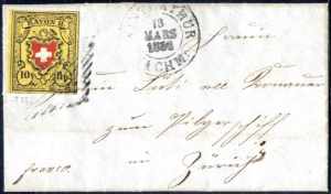 1852, Brief von Winterthur am 13.3. nach ... 