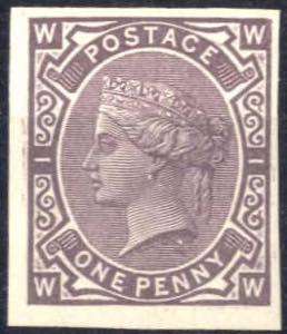 1879, 1 d chocolate imperforate, Queen ... 