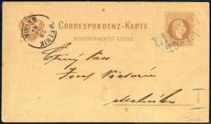 LIBOCH 29.11. 1878, blauer Bahnpoststempel ... 