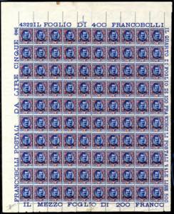 1921/22, 5 corone su 5 L. azzurro e rosa, ... 