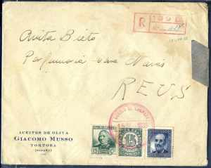 1938, eingeschriebener Brief von Tortosa am ... 