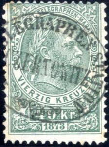 1873, 40 Kr. Telegrafenmarke im Buchdruck in ... 