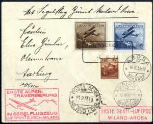 1933, Segelflugpost Zürich-Mailand-Arosa ... 