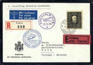 1938, Erstflug Schweiz-Schweden mit ... 