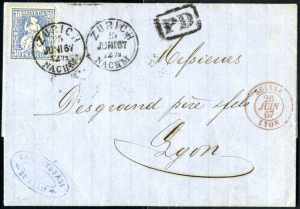 1867, Brief von Zürich am 25.6. nach Lyon, ... 