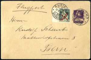 1919, Flugpostbrief von Zürich am 31.5. ... 