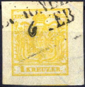 1850, 1 Kreuzer kadmiumgelb in Type III mit ... 