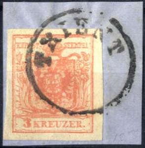 Trient 1850, Briefstück mit 3 Kreuzer in ... 