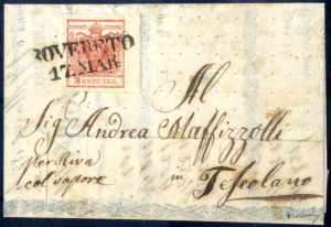 Rovereto 17.Mar 1850, Brief mit 3 Kreuzer ... 