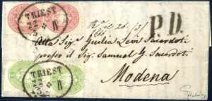 1866, Auslandsbrief frankiert mit je zwei ... 