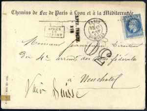 1867, Brief der Bahn von Paris nach Lyon und ... 