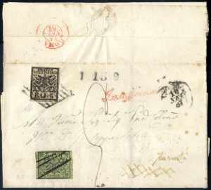 1857, lettera da Ancona affrancata con 5 b. ... 