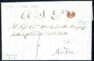 1860, lettera da Napoli il 3.5 per Nola ... 