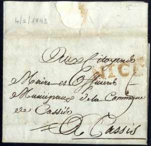 1793, lettera prefilatelica da NICE in rosso ... 