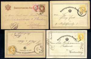 1871/83, Franz Joseph, 4 Correspondenzkarten ... 