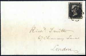 1840, 1 P schwarz D-I, Platte 7, Brief von ... 