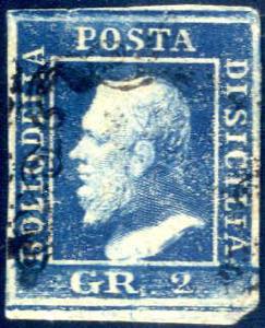 1859, 2 grana azzurro vivo, II tavola, carta ... 