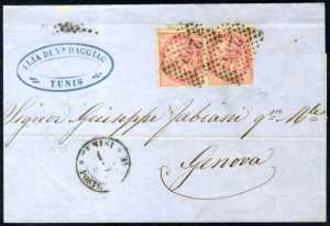 1866, due lettere da Tunisi affrancate con ... 