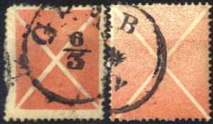 1858, kleines und großes Andreaskreuz rot, ... 