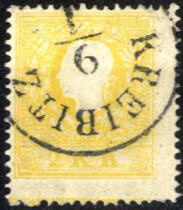 1858, Kaiserkopf nach links, 2 Kr dunkelgelb ... 