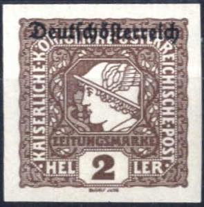 1919, 2 Heller Zeitungsmarke Merkurkopf ... 