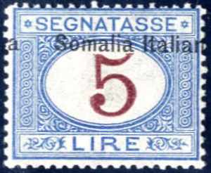 1909, segnatasse 5 Lire azzurro e carminio ... 