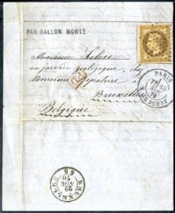 1870, Ballon Montè, Brief aus Paris (Rue de ... 