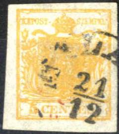 1850, 5 cent. giallo arancio I°tipo con ... 