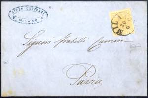 1850, 5 cent. giallo ocra I°tipo, circolare ... 