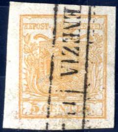 1850, 5 cent. giallo bistro, usato, ... 