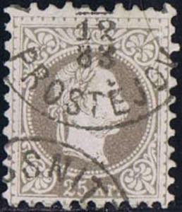1867/74, 25 Kr. grauviolett, feiner Druck, ... 