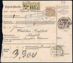 1899, Paketbegleitadresse zu 5 kr. vom ... 