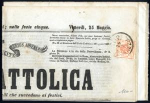 1866, giornale L`Unità Cattolica affrancato ... 