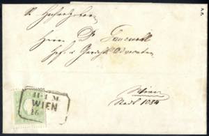 1859, 3 Kr. hellgrün auf Stadtbrief von ... 
