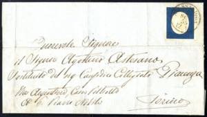 1854, 20 Cent. azzurro, ben marginato, su ... 