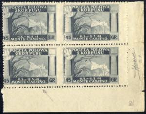 1946, 45 Gr. grigio, quartina con varietà ... 