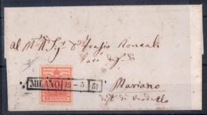 1850, 15 Cent. rosso su lettera da Milano ... 