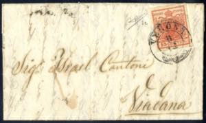 1850, 15 Cent. rosso vermiglio, primo tipo, ... 