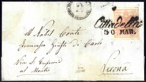 1850, 15 Cent. rosa. secondo tipo su lettera ... 