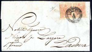 1850, 15 Cent. rosa, secondo tipo, coppia su ... 