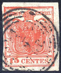 1850, Pieghe di carta, 15 Cent.rosso ... 