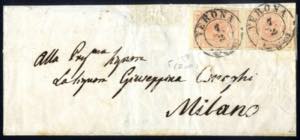 1850, Pieghe di carta, 15 Cent. rosa, ... 