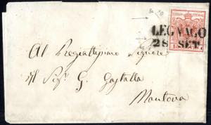 1850, Pieghe di carta, 15 Cent. rosso, ... 