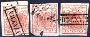 1854, Pieghe di carta, 15 Cent. rosso, ... 