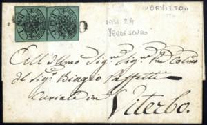 1852, 1 Baj. verde scuro, coppia su lettera ... 