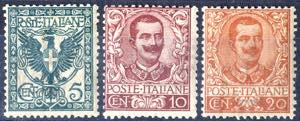 1901, Floreale, 5 + 10 + 20 Cent. (Sass. ... 